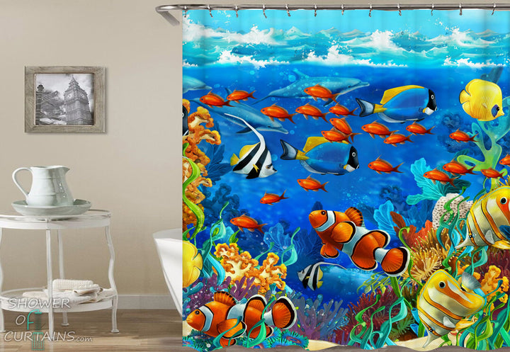 Colorful Fish Shower Curtain - Colorful Ocean's Life
