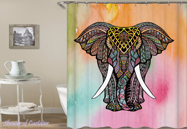 Colorful India Style Elephant Shower Curtain