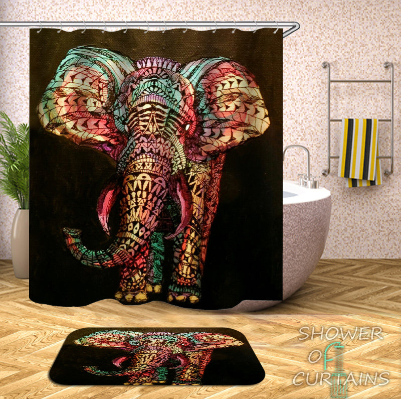 Colorful Oriental Elephant Shower Curtain - Art Shower Curtains
