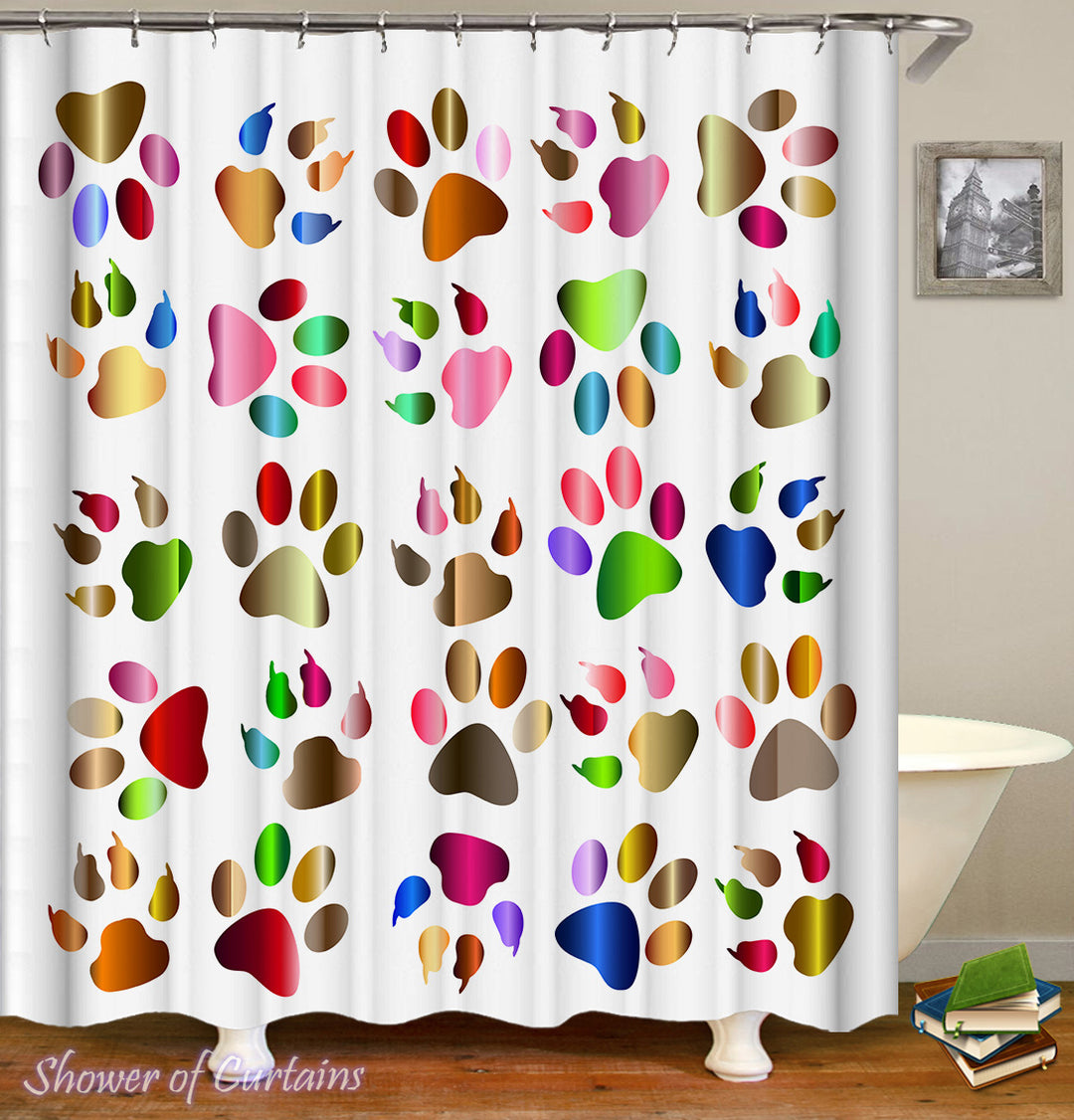 Colorful Shower Curtains - Multicolored Paws And Claws
