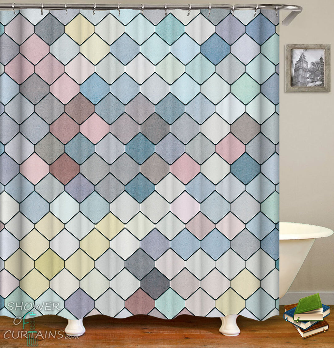 Colorful Tiles Shower Curtain - Elegnat Bathroom Decor Design