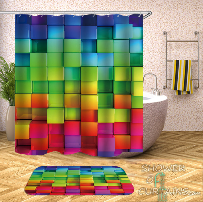 Colorful shower curtains design - Rainbow Bricks