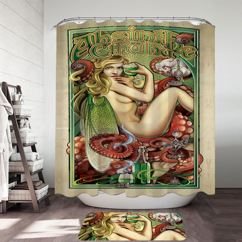 Cool Art Absinthe Cthulhu and Sexy Woman Shower Curtain
