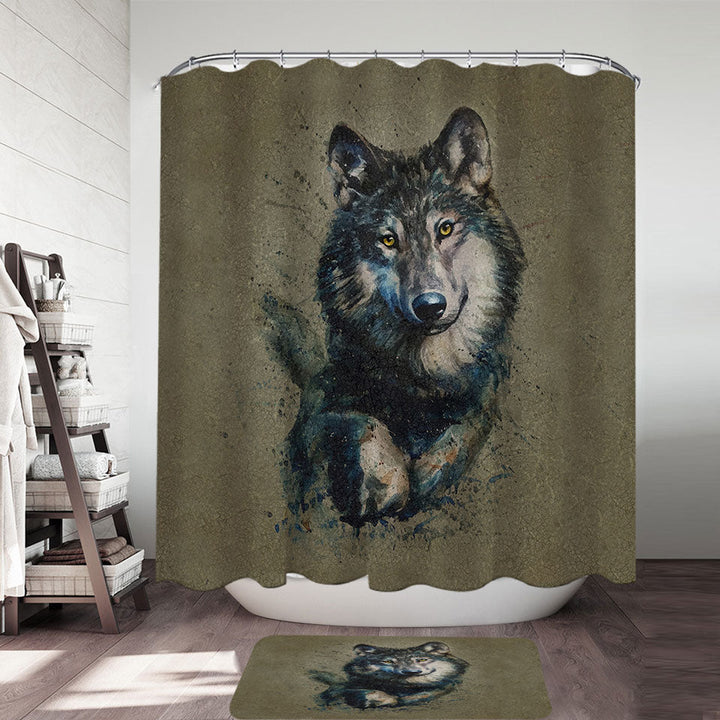 Cool Art Decorative Shower Curtains Wolf Painted on Concrete