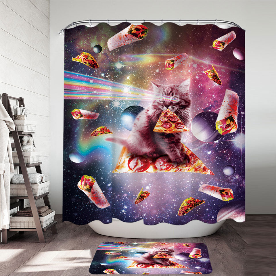 Cool Funny Outer Space Taco Burrito Pizza Cat Shower Curtain