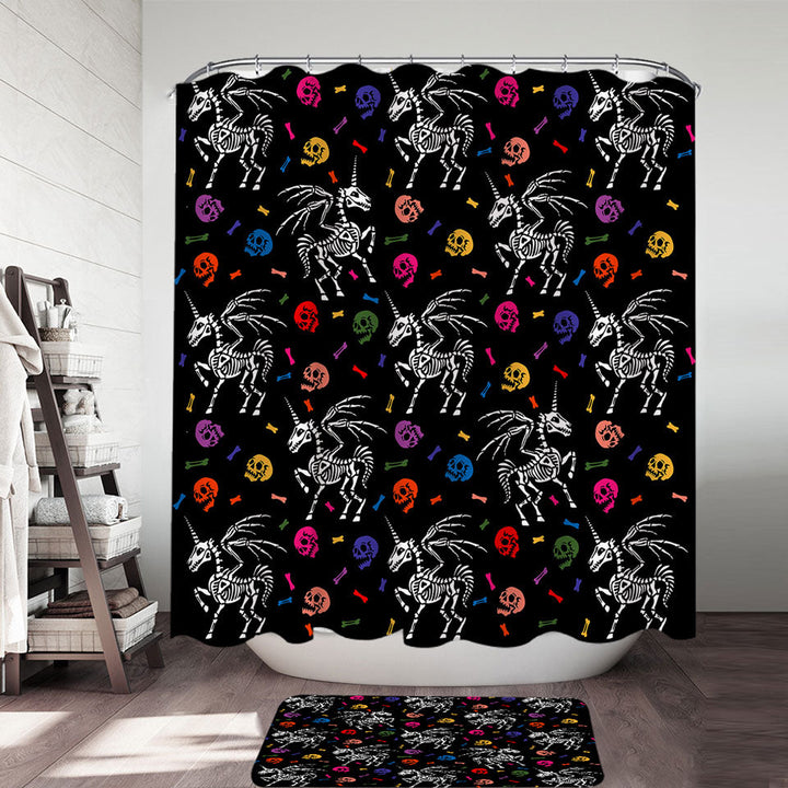 Cool Halloween Shower Curtains Unicorn Skeletons and Skulls