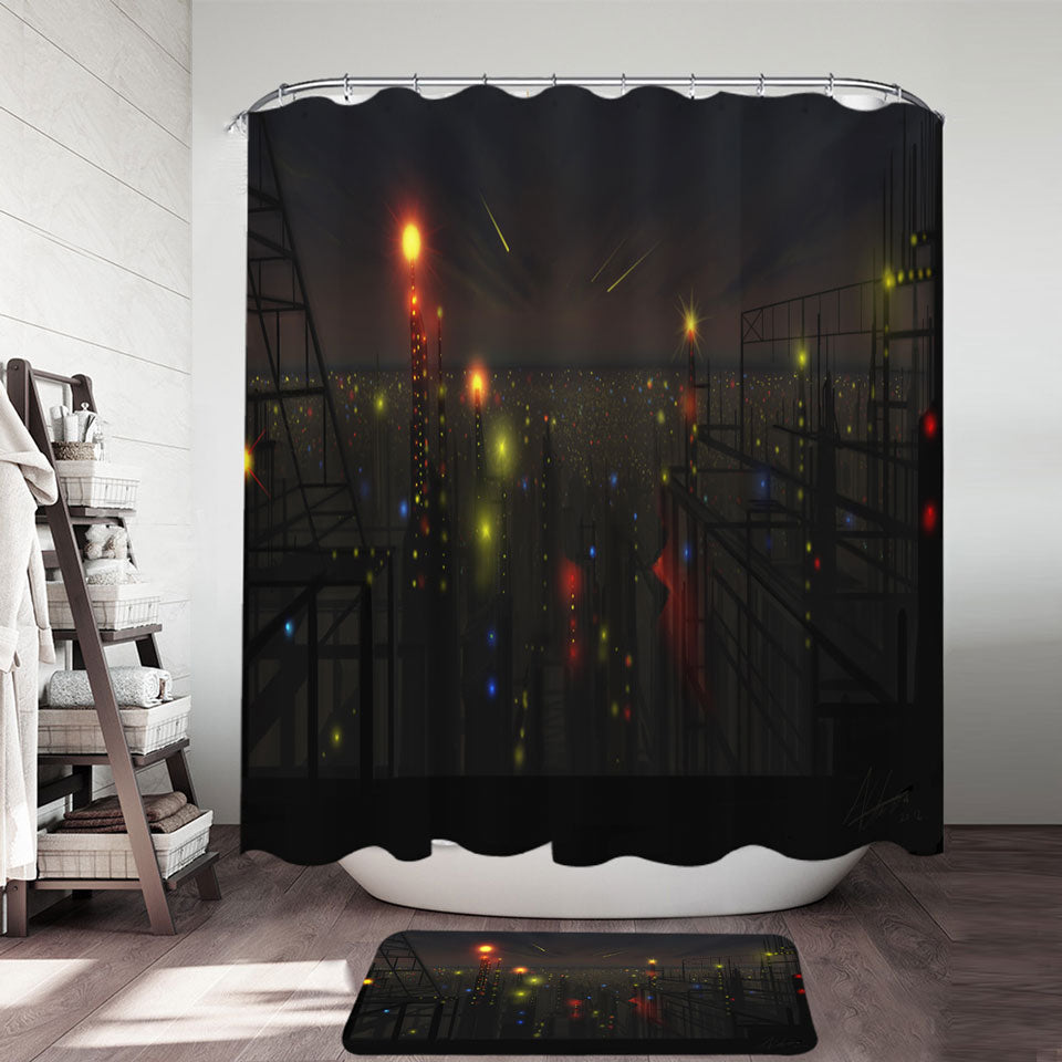 Cool Night at City Shower Curtains of Lights