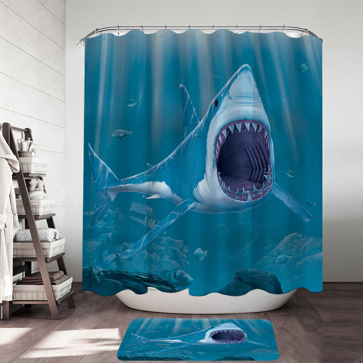 Cool Scary shower Curtains Marine life Art Shark Bite Shower Curtain