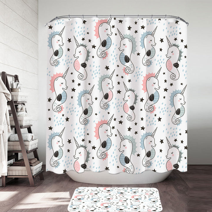 Cool Seahorse Unicorns Shower Curtains