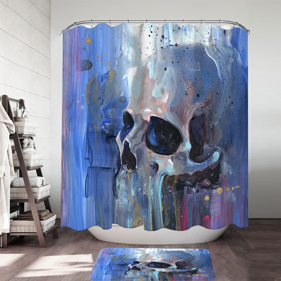 Cool Shower Curtains Art Painting of Human Skull Shower Curtain