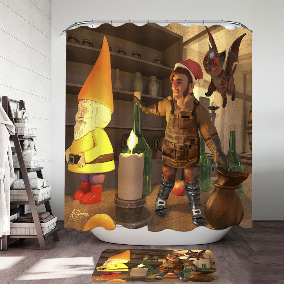 Cool Shower Curtains Fairy Clurichaun and Bat Cat