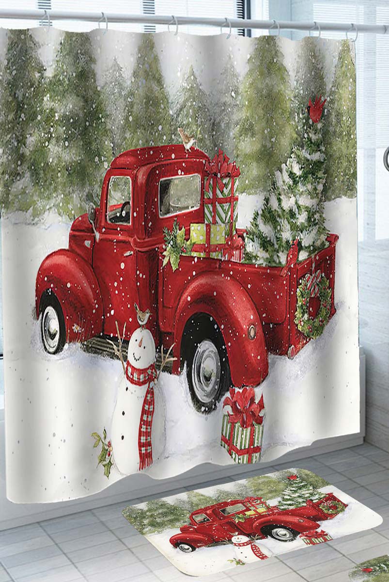 Cool Shower Curtains for Christmas Vintage Christmas Truck Loading a Tree