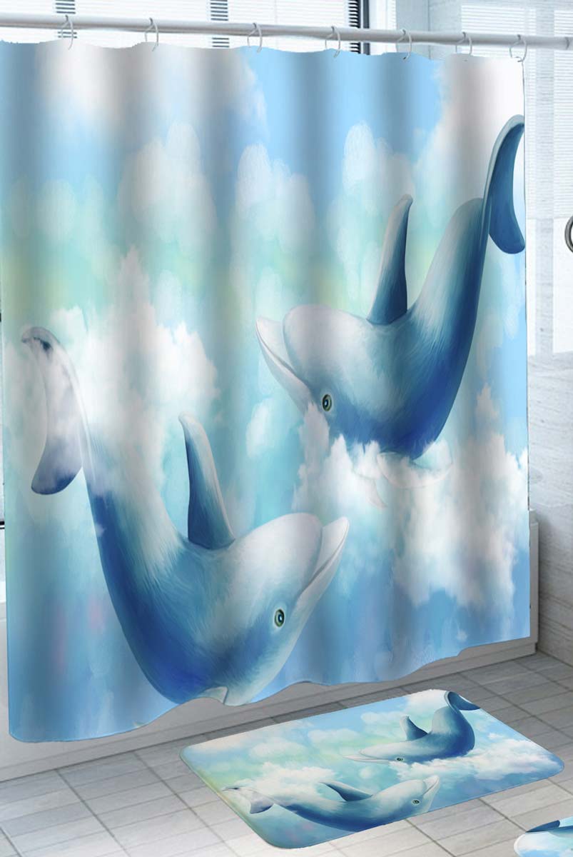 Cool Shower Curtains of Art Painting Clouds Dolphins