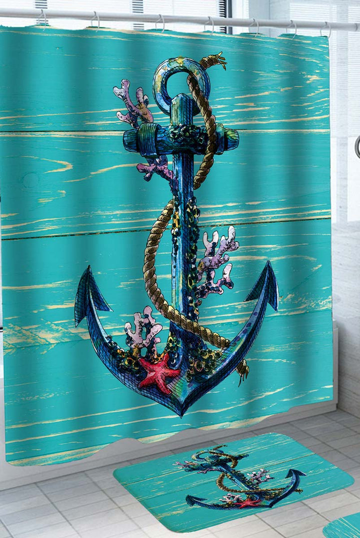 Corals on Anchor Shower Curtains