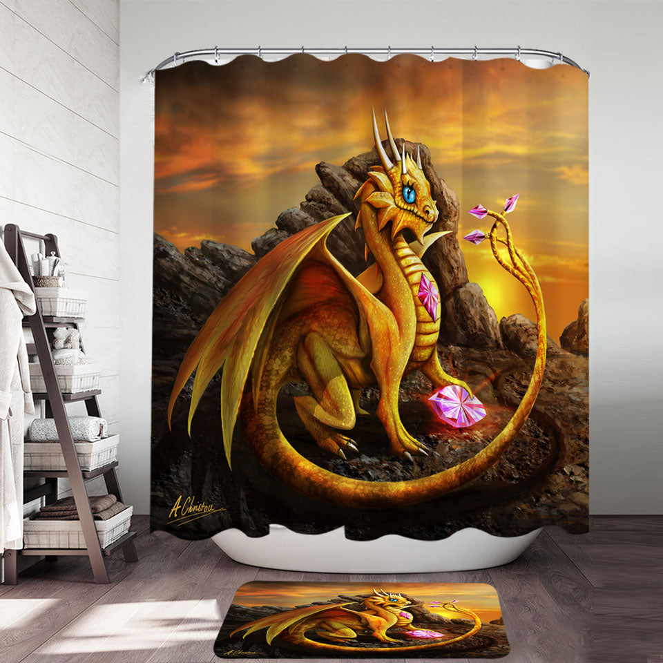 Cute Girly Shower Curtain Golden Dragon