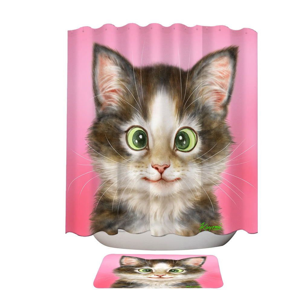 Cute Kids Shower Curtains Cats Drawings Sweet Black Brown Kitten