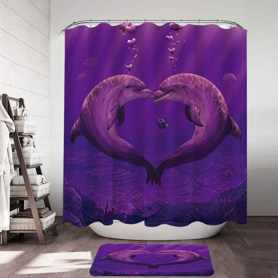 Cute Marine Life Art Heart Shape Dolphins Shower Curtains