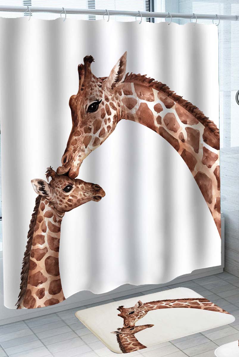 Cute Shower Curtains Giraffe Calf and Momma