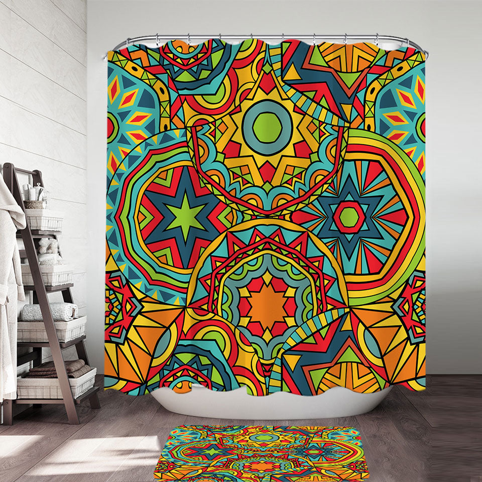Decorative Shower Curtains Green Red Blue Messy Abstract