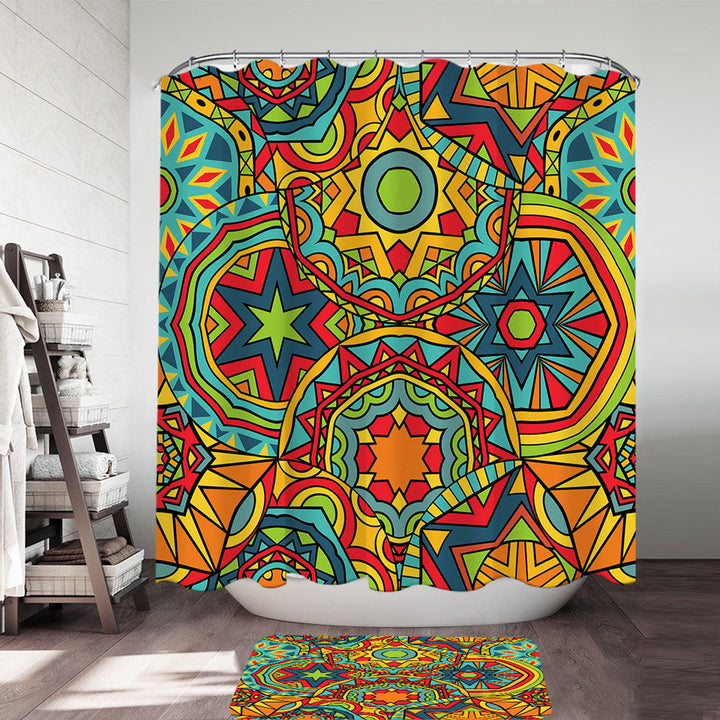 Decorative Shower Curtains Green Red Blue Messy Abstract