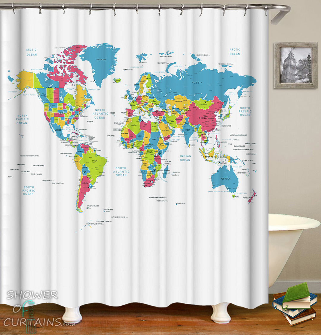 Detailed World Map Shower Curtain