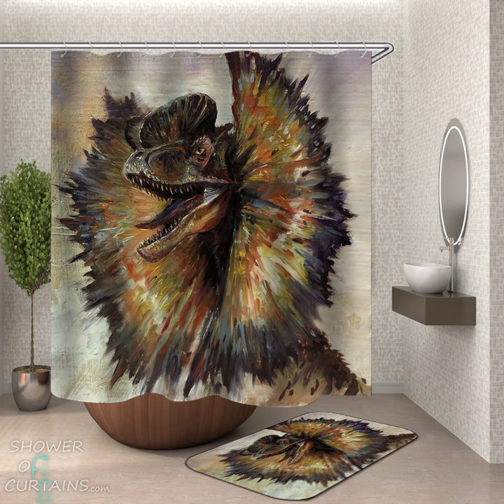 Dinosaur Shower Curtain - Art Painting Dilophosaurus
