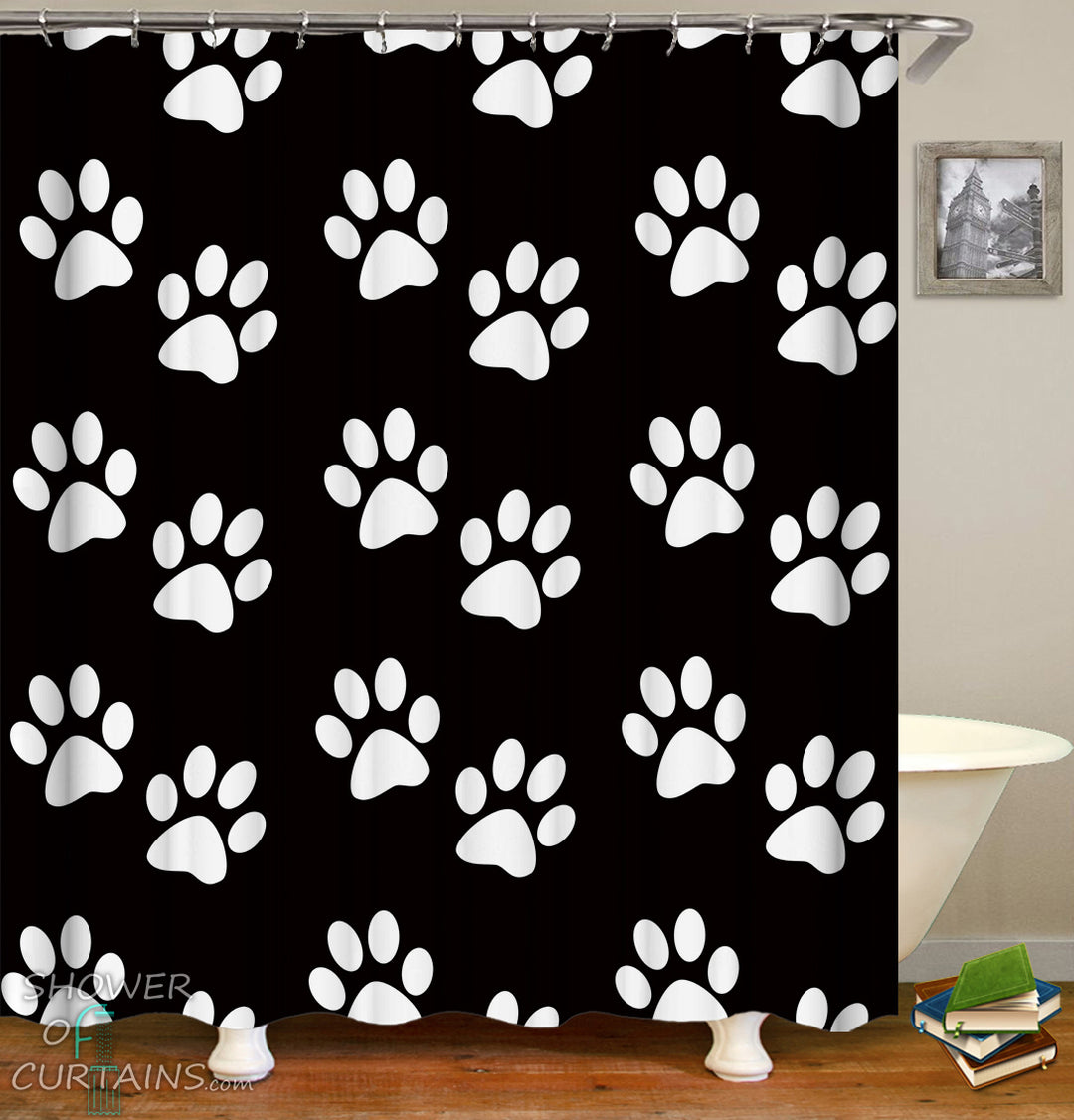 Dog Shower Curtain of White Dogs' Paws Shower Curtain