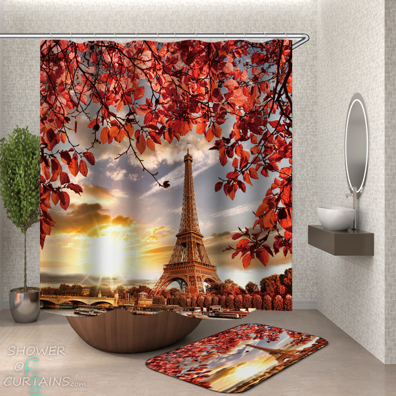 Fall Eiffel Tower Shower Curtain