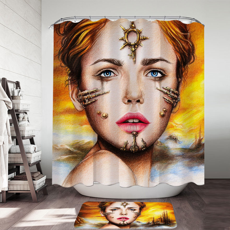 Fantasy Art Shibalba Beautiful Warrior Woman Fabric Shower Curtains