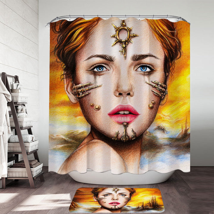Fantasy Art Shibalba Beautiful Warrior Woman Fabric Shower Curtains