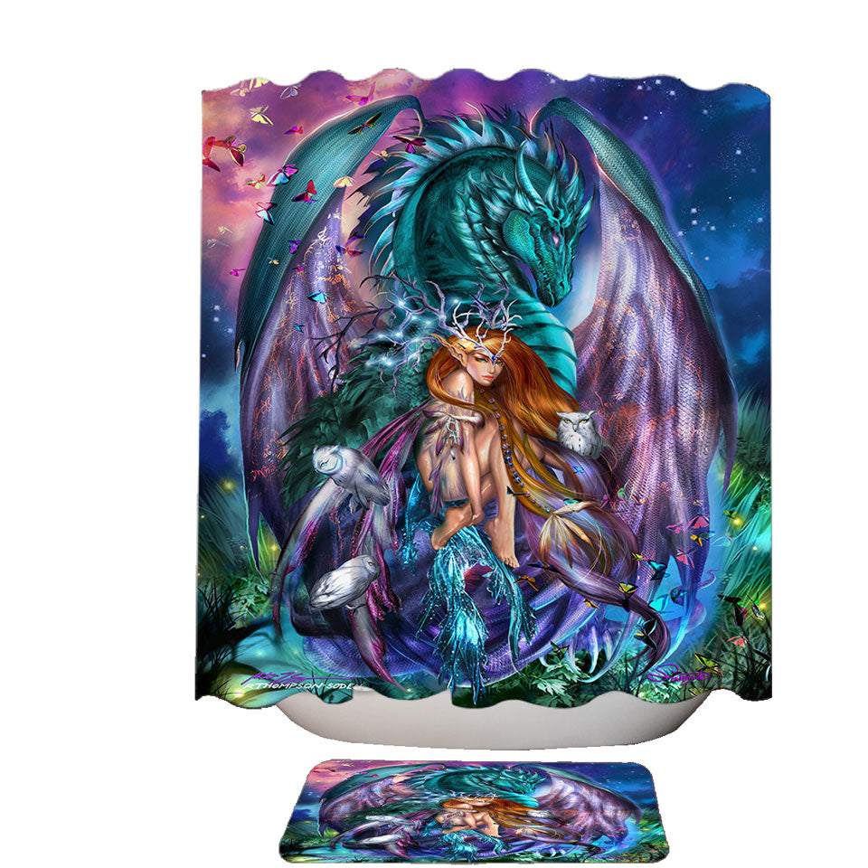 Fantasy Shower Curtains Virgo Design Fairy and Dragon
