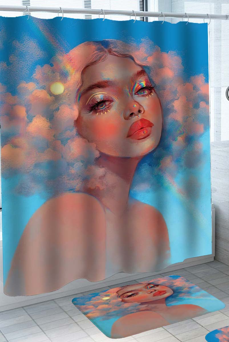 Fine Art Beautiful Girl Shower Curtain with Clouds Hair