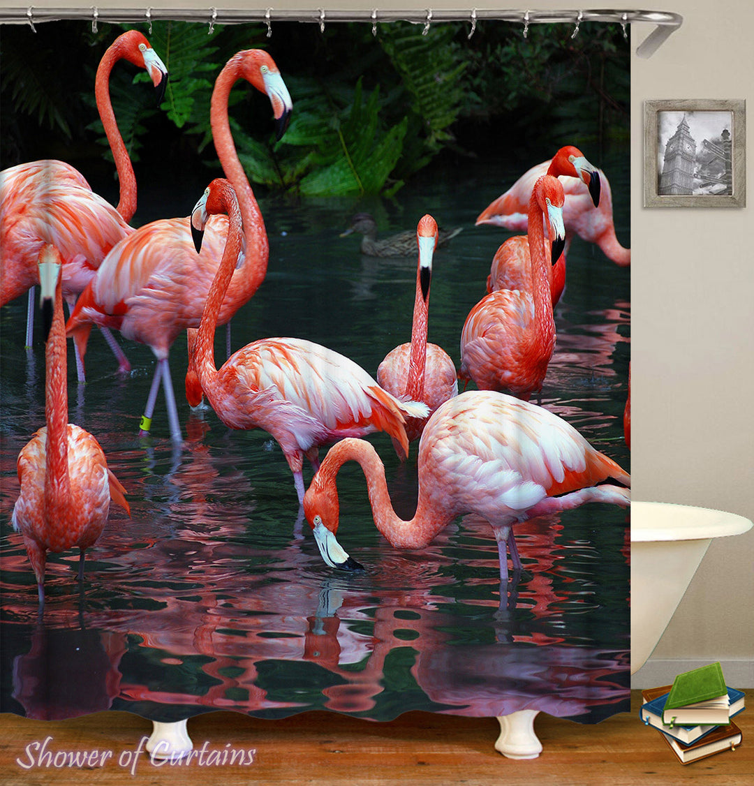Flamingo Shower Curtain - Flamingos’ Lake