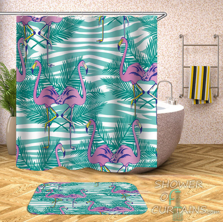 Flamingo Shower Curtain - Flamingos Tropical Vibes