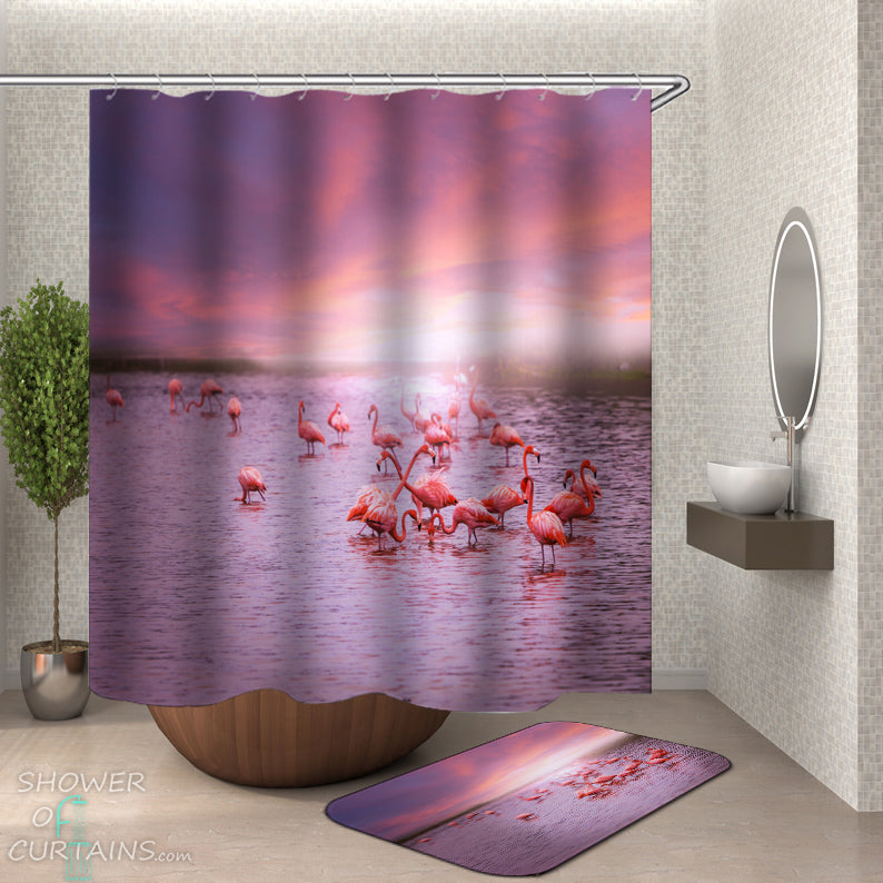 Flamingo Shower Curtains - Flamingos In The Lake