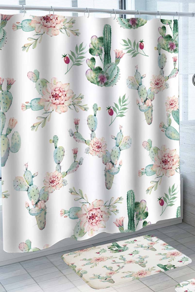 succulent shower curtain Floral Cactus Pattern Shower Curtain
