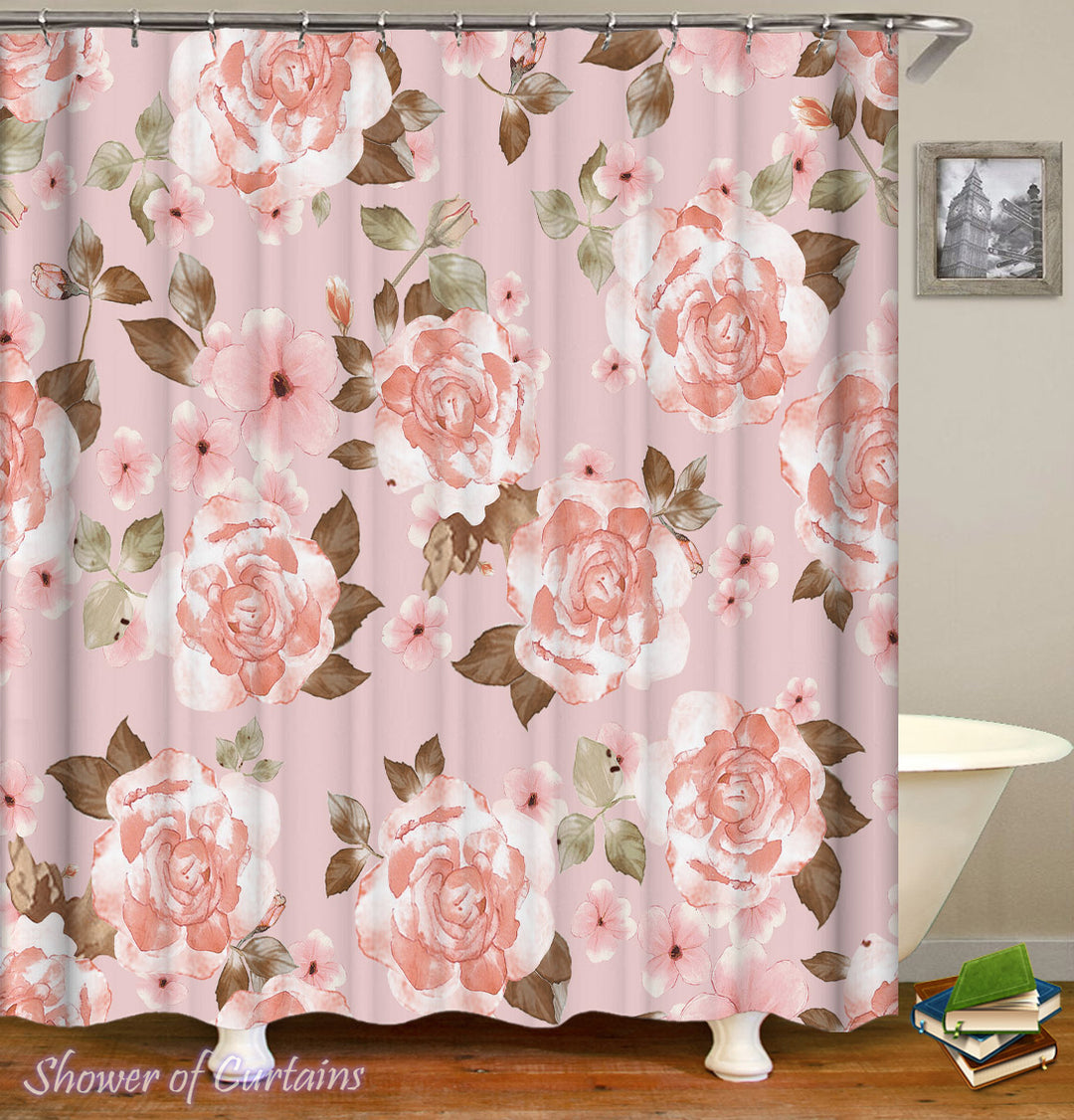 Floral Shower Curtain - Classic Pinkish Flowers