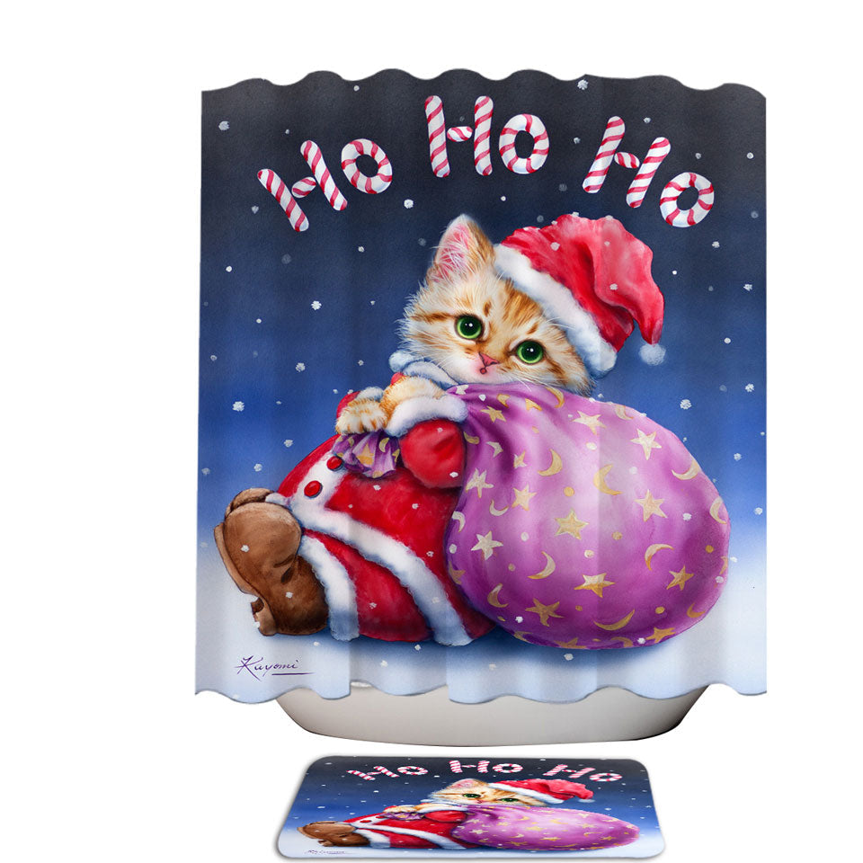 Fun Cute Cat Designs Christmas Shower Curtains Santa Kitten