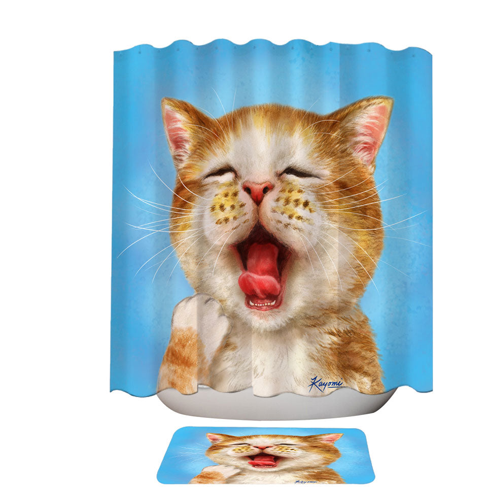 Funny Cats Shower Curtains Sleepy Kitten