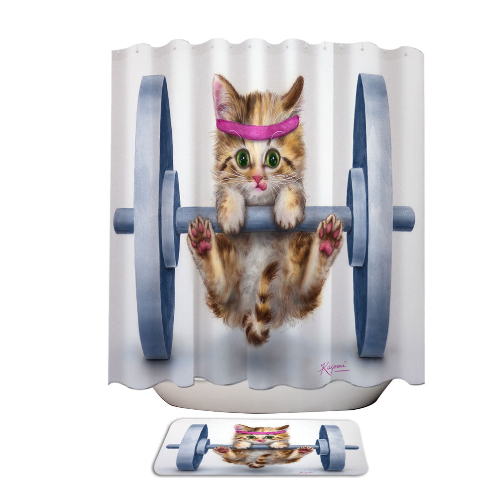 Funny Cute Cat Lifting Weights Shower Curtain