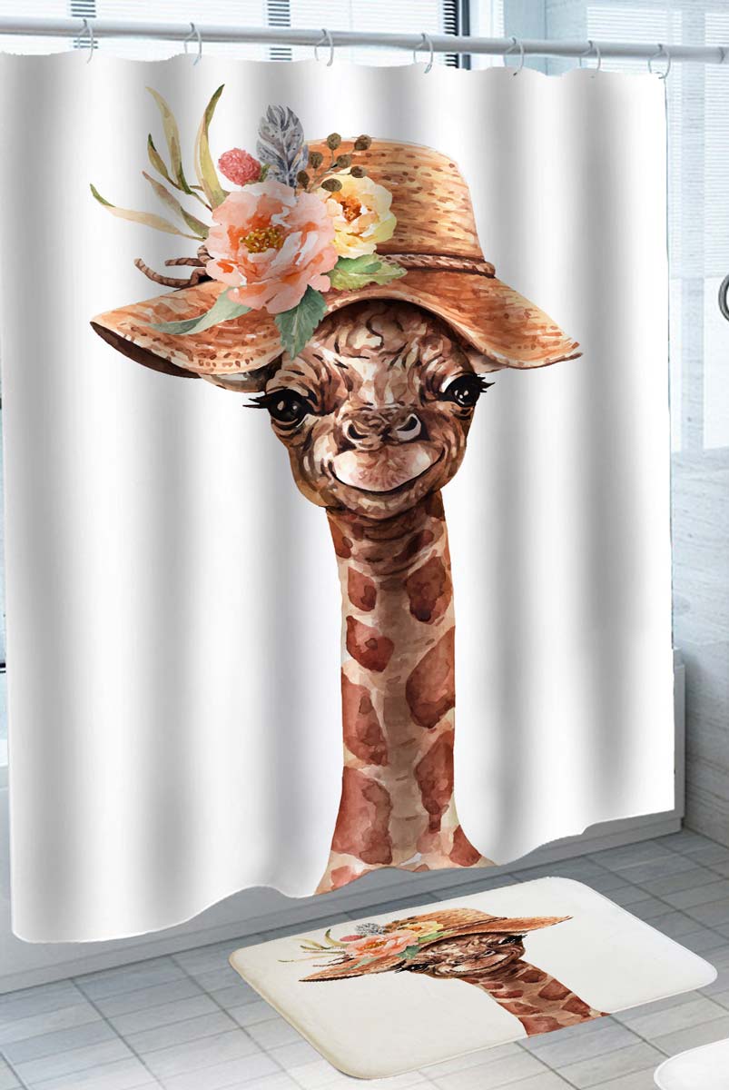 Funny Cute Lady Giraffe Shower Curtain