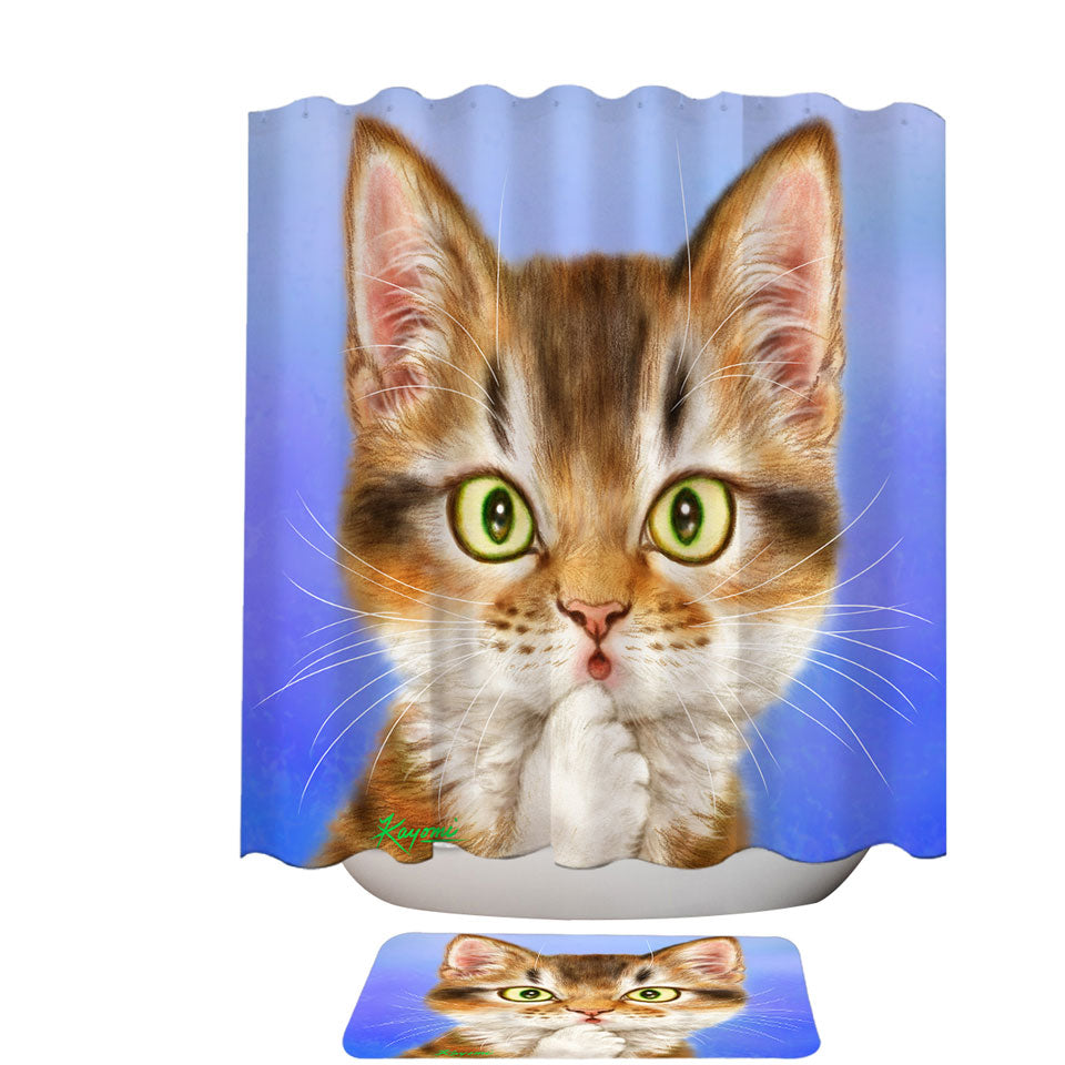 Funny Fabric Shower Curtains Cat Faces Drawings Surprised Kitten