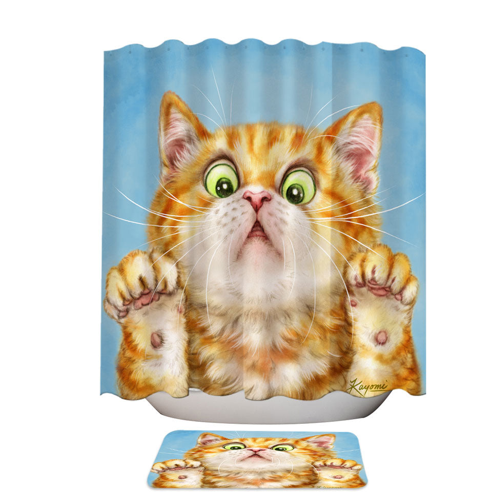 Funny Shower Curtains Cats Art Curious Ginger Kitten