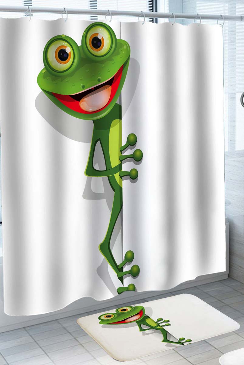Happy Cute Frog Behind the Curtain Shower Curtain