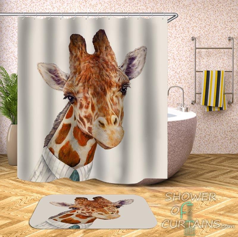 Funny Shower Curtains of a Giraffe