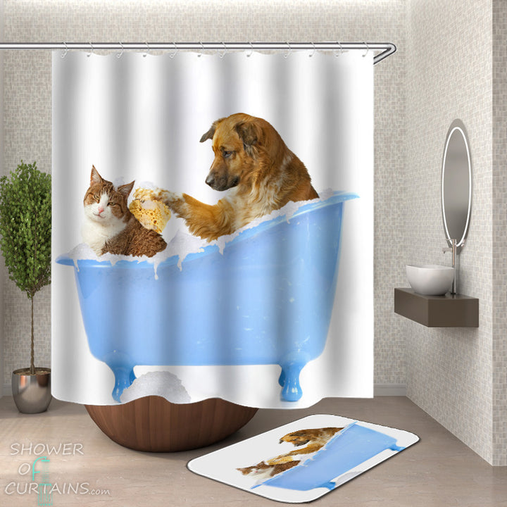 Funny Cat Dog Shower Curtains of Pets' Bath Time