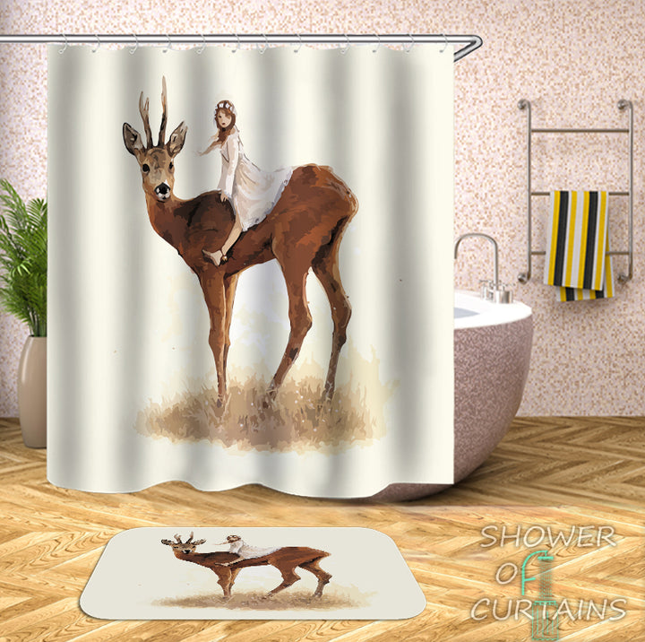 Girl Riding A Deer Shower Curtain
