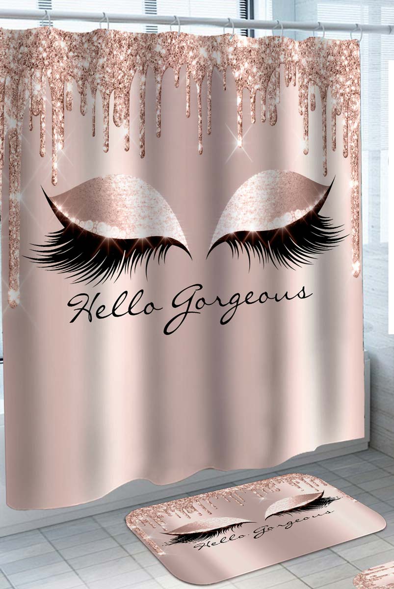 Girls Shower Curtain Hello Gorgeous Cool Girls Glittering Eyelashes