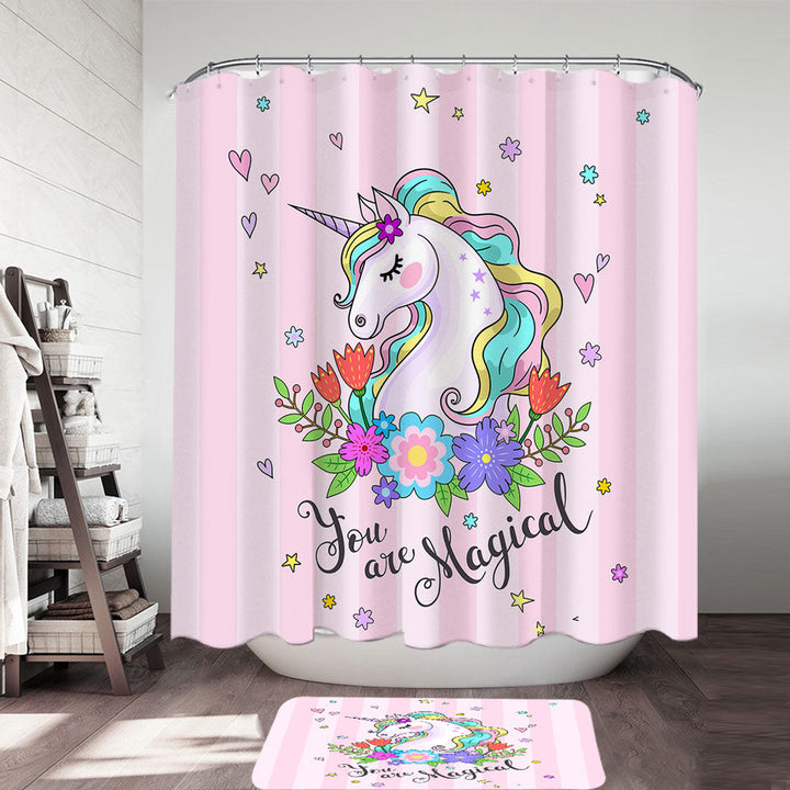 Girls Shower Curtain You are Magical Girly Unicorn