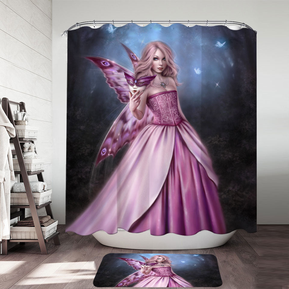 Girls Shower Curtain with Fantasy Art Titania the Gorgeous Pinkish Butterfly Girl